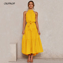 Load image into Gallery viewer, Summer Long Dress Polka Dot Casual Dresses Black Sexy Halter Strapless New 2021 Yellow Sundress Vacation Clothes For Women
