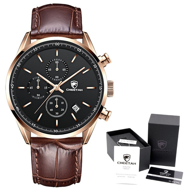 2021 New Men Watch CHEETAH Waterproof Quartz Men Watches Chronograph Sport Wristwatch Leather Business Male Clock Watch With Box