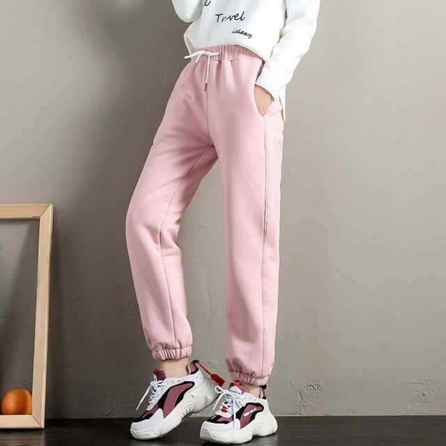 2021 Winter Women Gym Sweatpants Workout Fleece Trousers Solid Thick Warm Winter Female Sport Pants Running Pantalones Mujer