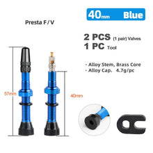 Load image into Gallery viewer, Deemount 2PCS 40/60MM Brass or Alloy Stem Bicycle F/V Presta Tubeless Tire Valve Road Bike MTB Nipple W/Tool Alloy Valve Cap
