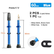 Load image into Gallery viewer, Deemount 2PCS 40/60MM Brass or Alloy Stem Bicycle F/V Presta Tubeless Tire Valve Road Bike MTB Nipple W/Tool Alloy Valve Cap
