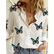 Load image into Gallery viewer, Gentillove Autumn Long Sleeve Casual Loose Shirt Women Elegant Butterfly Floral Print Tops and Blouses 2020 Vintage Cotton Tunic
