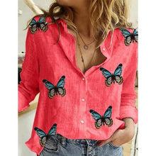 Load image into Gallery viewer, Gentillove Autumn Long Sleeve Casual Loose Shirt Women Elegant Butterfly Floral Print Tops and Blouses 2020 Vintage Cotton Tunic
