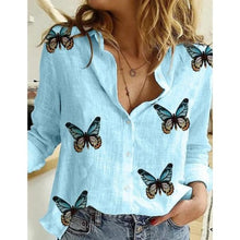 Load image into Gallery viewer, Gentillove Autumn Long Sleeve Casual Loose Shirt Women Elegant Butterfly Floral Print Tops and Blouses 2020 Vintage Cotton Tunic
