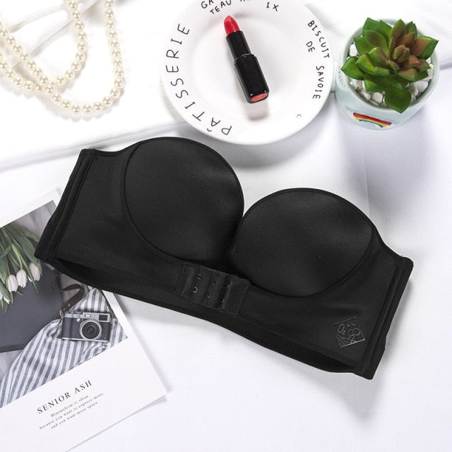 Women Sexy Strapless Push Up Bra Front Closure Bralette Invisible Bras Underwear Lingerie 1/2 Cup Seamless Brassiere ABC Cup