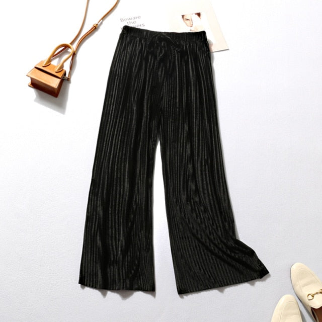 DASSWEI Summer Wide Leg Pants For Women Casual Elastic High Waist 2021 New Fashion Loose Long Pants Pleated Pant Trousers Femme