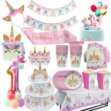 Load image into Gallery viewer, Unicorn Party 3-tier Cup Cake Stand Paper Plates Cups Balloon Birthday Party Decoration Kids Unicornio Party Girls Baby Shower
