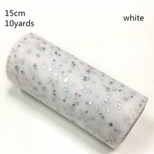 Load image into Gallery viewer, Tulle Roll 10 Yards 15cm Glitter Sequin  Tutu Fabric Wedding Decoration Organza Laser DIY Crafts Birthday Party Supplies White
