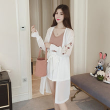 Load image into Gallery viewer, Summer Kimono Cardigan Women Floral Embroidery Chiffon Blouse Korean Flare Sleeve Long Shirt Beach Long Blouse Fashion Design
