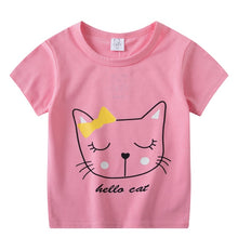 Load image into Gallery viewer, 2020 Christmas Boys Girls Short Sleeves T-Shirts Children&#39;s Tshirt Pink Cat T Shirt Baby Girl Tops Kids Tees Girls Tops
