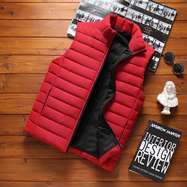 Aiwetin Mens Jacket Sleeveless Vest Winter Fashion Male Cotton-Padded Vest Coats Men Stand Collar Thicken Waistcoats Clothing