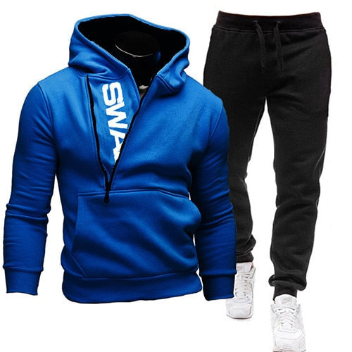 2021 Tracksuit Men 2 Pieces Set Sweatshirt + Sweatpants Sportswear Zipper Hoodies Casual Mens Clothing Ropa Hombre Size S-3XL