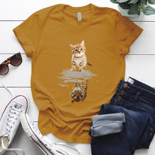 Load image into Gallery viewer, Cat&amp;tiger Print Aesthetic Graphic T Shirts Summer Clothes Tops for Ladies Short Sleeve Around Neck Plus Size 5xl Woman Tshirts
