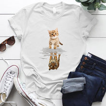 Load image into Gallery viewer, Cat&amp;tiger Print Aesthetic Graphic T Shirts Summer Clothes Tops for Ladies Short Sleeve Around Neck Plus Size 5xl Woman Tshirts
