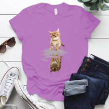 Load image into Gallery viewer, Cat&amp;tiger Print Aesthetic Graphic T Shirts Summer Clothes Tops for Ladies Short Sleeve Around Neck Plus Size 5xl Woman Tshirts
