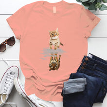 Load image into Gallery viewer, Cat&amp;tiger Print Aesthetic Graphic T Shirts Summer Clothes Tops for Ladies Short Sleeve Around Neck Plus Size 5xl Woman Tshirts
