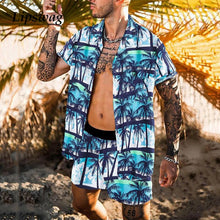 Load image into Gallery viewer, 2021 Summer Beach Fashion Leopard Print Two Piece Sets For Men Short Sleeve Shirt And Drawstring Shorts Suits Casual Male Outfit
