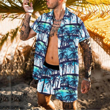 Load image into Gallery viewer, 2021 Summer Beach Fashion Leopard Print Two Piece Sets For Men Short Sleeve Shirt And Drawstring Shorts Suits Casual Male Outfit
