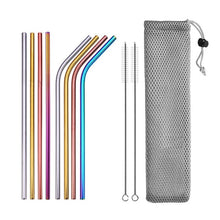 Load image into Gallery viewer, UPORS Reusable Drinking Straw 304 Stainless Steel Straws Straight Bent Metal Straw with Cleaner Brush Pouch Wholesale
