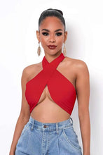 Load image into Gallery viewer, Women Strappy Cross Over Front Cut Out Halter Neck Sleeveless Backless Wrap Crop Top Bandage Vest Summer Sexy Tops Woman Clothes
