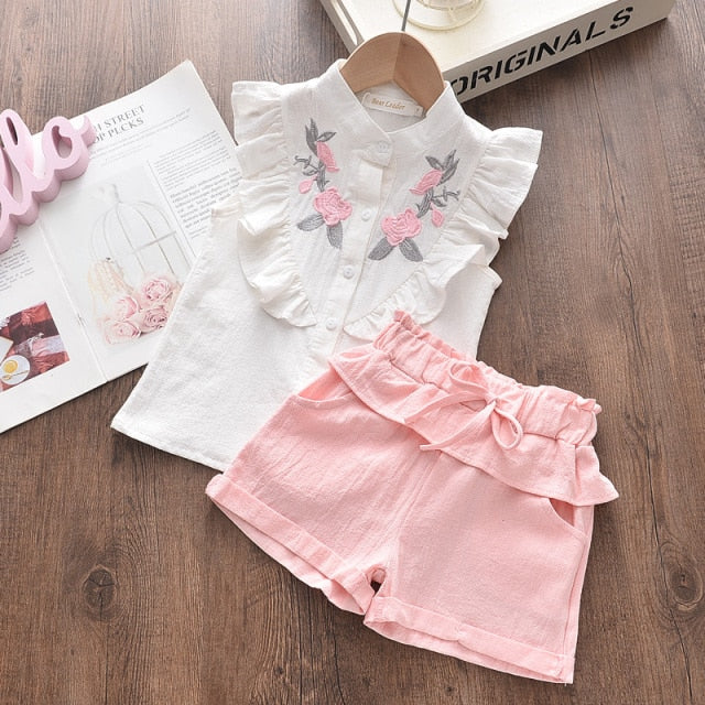 Bear Leader Girls Clothing Sets New Summer Sleeveless T-shirt+Print Bow Skirt 2Pcs for Kids Clothing Sets Baby Clothes Outfits