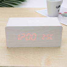 Load image into Gallery viewer, Wooden Electric Alarm Clock with Wireless Charging Pad LED Digital Charger for Bedroom Digital Home Decoration
