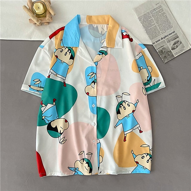 EBAIHUI 2021 New Arrival Summer Women's Shirts Japanese Cartoon Print Camisas Mujer Half Sleeve Casual Beach Style Shirt Top