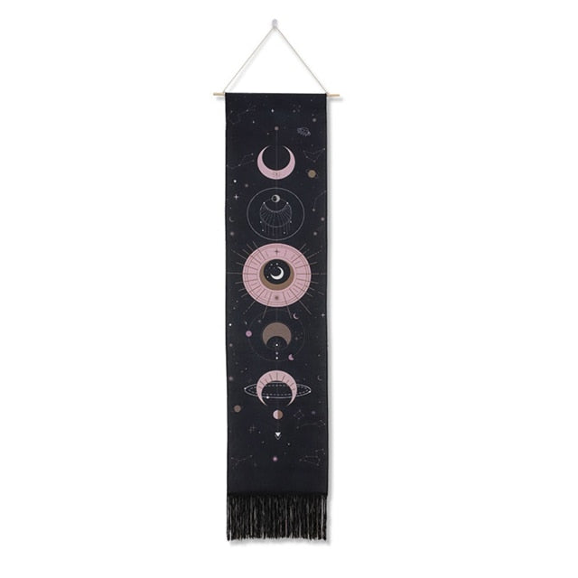 Moon Phase Tapestry Wall Hanging Lunar Eclipse Cycle Tassel Carpet Sun Moon Tapestries Bohemian Psychedelic Wall Decoration