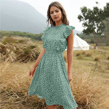 Load image into Gallery viewer, 2021 New Summer Dot Print Dress Women Casual Butterfly Sleeve Ruffles Medium Long Chiffon Dress
