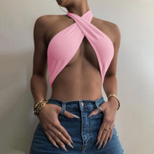 Load image into Gallery viewer, Women Strappy Cross Over Front Cut Out Halter Neck Sleeveless Backless Wrap Crop Top Bandage Vest Summer Sexy Tops Woman Clothes
