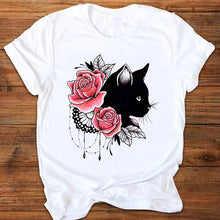 Load image into Gallery viewer, Women Graphic Cartoon Cat Animal Flower Fashion Printing 90s Style Print Clothes Lady Tees Tops Female T Shirt Womens T-Shirt
