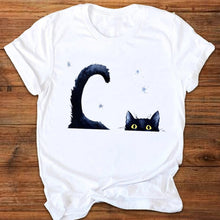 Load image into Gallery viewer, Women Graphic Cartoon Cat Animal Flower Fashion Printing 90s Style Print Clothes Lady Tees Tops Female T Shirt Womens T-Shirt
