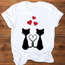 Load image into Gallery viewer, Women Graphic Cartoon Cat Animal Flower Fashion Printing 90s Style Print Clothes Lady Tees Tops Female T Shirt Womens T-Shirt
