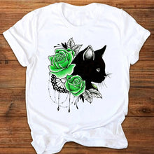 Load image into Gallery viewer, Women Graphic Cartoon Cat Animal Flower Fashion Printing 90s Style Print Clothes Lady Tees Tops Female T Shirt Womens T-Shirt
