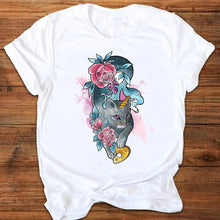 Load image into Gallery viewer, Women Graphic Cartoon Cat Animal Flower Fashion Printing 90s Style Print Clothes Lady Tees Tops Female T Shirt Womens T-Shirt
