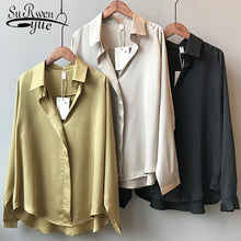 Load image into Gallery viewer, 2021 Summer Shirt Fashion Long Sleeve Satin Women&#39;s Shirt Vintage Street Silk Shirts Elegant Imitation Blouses and Shirts 5273
