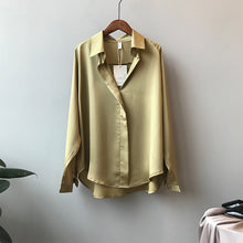 Load image into Gallery viewer, 2021 Summer Shirt Fashion Long Sleeve Satin Women&#39;s Shirt Vintage Street Silk Shirts Elegant Imitation Blouses and Shirts 5273
