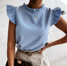 Load image into Gallery viewer, Butterfly Short Sleeve Womens Tops and Blouses Solid Ruffles Sweet Blouse For Girls 2021 Summer Plain Casual Top
