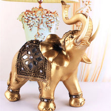 Load image into Gallery viewer, Golden Resin Elephant Statue Lucky Feng Shui Elegant Elephant Trunk Statue Lucky Wealth Figurine Crafts Ornaments For Home Decor
