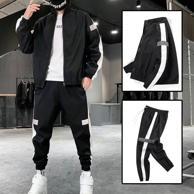 2021 Casual Men's Sets Patchwork Hip Hop College Style Korean Style 2Piece Streetwear Fitness Male Tracksuit Chinese Size XS-3XL