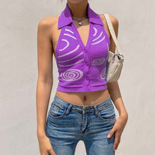 Load image into Gallery viewer, Green Summer Crop Top Short Y2k V-Neck 2021Women Love Print  Halter Knitted Sexy Slim Small Vest Navel Lapel Clothes Tank Top
