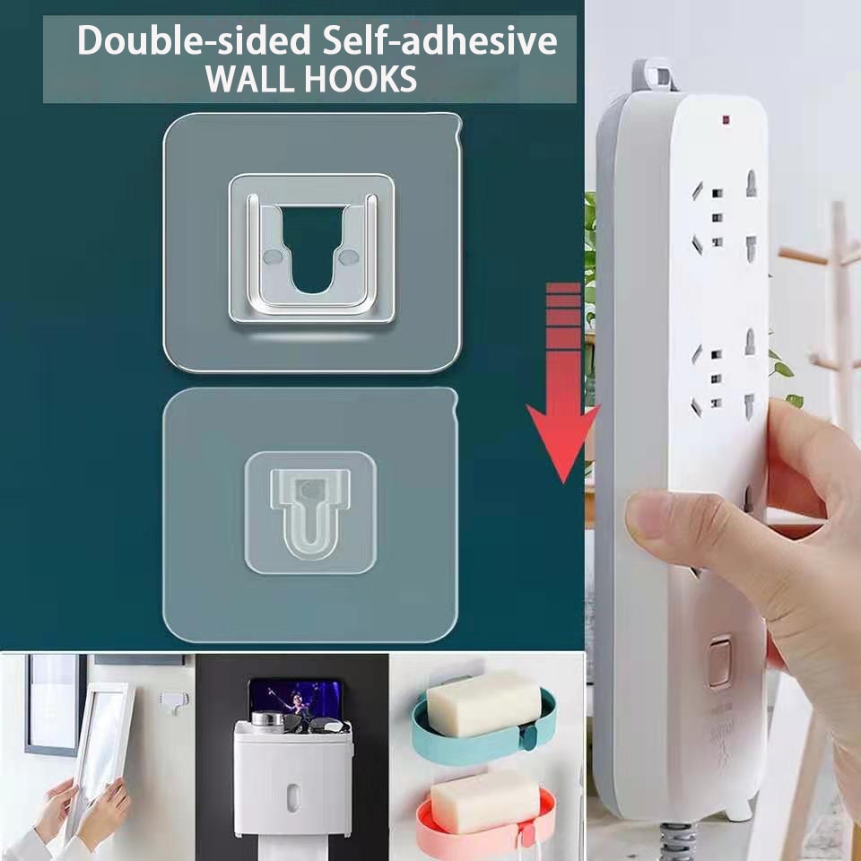 Double-sided Self Adhesive Wall Hooks for Kitchen Bathroom Room Wall Mounted Wall Hanger Rack Organizer Storage Holder Tools