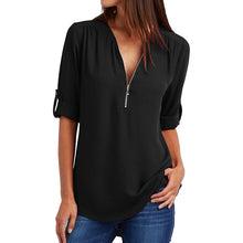 Load image into Gallery viewer, Chiffon Blouses Women Summer Long Sleeve Shirt Ladies V-Neck Sexy Zipper Fashion Loose Casual Plus Size Pullover Top Blusa Mujer
