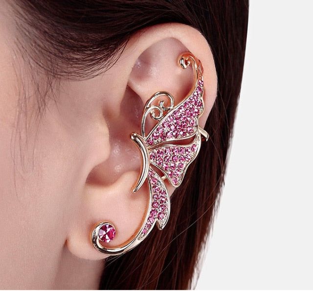 2021 New Silver Plated Angel Wing Stylist Crystal Earrings Drop Dangle Ear Stud For Women Long Cuff Earring Bohemia Jewelrys