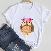 Load image into Gallery viewer, JKLPOLQ Summer Women&#39;s T-shirt Flowers Owl Animal Cartoon Clothes Lady Tops Woman Vintage Graphic Female Casual Tee
