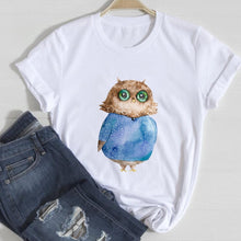 Load image into Gallery viewer, JKLPOLQ Summer Women&#39;s T-shirt Flowers Owl Animal Cartoon Clothes Lady Tops Woman Vintage Graphic Female Casual Tee
