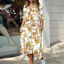 Load image into Gallery viewer, Fashion Women Long Sleeve Shirt Dress Autumn  Printed OL Long Dresses Laides Turn-down Collar Loose Sundress Party Dresses
