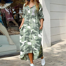 Load image into Gallery viewer, Fashion Women Long Sleeve Shirt Dress Autumn  Printed OL Long Dresses Laides Turn-down Collar Loose Sundress Party Dresses
