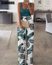 Load image into Gallery viewer, Women&#39;s Sexy Plain U-neck Tank &amp; Pants Patchwork Floral Print Pants Sets Casual Sleeveless Long Pants Outfits
