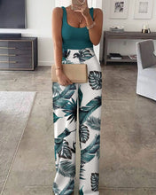 Load image into Gallery viewer, Women&#39;s Sexy Plain U-neck Tank &amp; Pants Patchwork Floral Print Pants Sets Casual Sleeveless Long Pants Outfits
